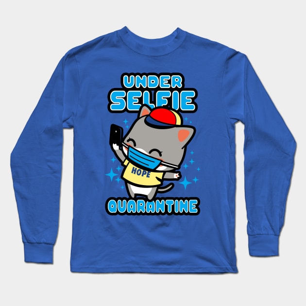 Under Selfie Quarantine Funny Cute Cat Meme Long Sleeve T-Shirt by Originals By Boggs